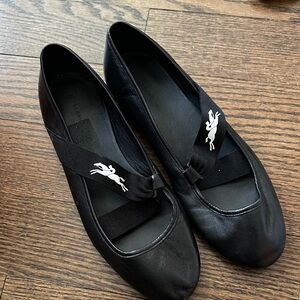 Longchamp Black Ballet Flats with Logo Detail Size 9 🖤